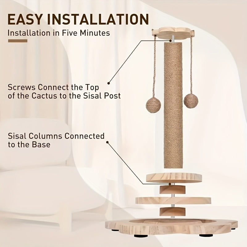 Cat Scratching Post Sisal Vertical Scratcher – Solid Wood Base, Wear-Resistant Rope, Multiple Styles: Standard, Mushroom & Dolphin Shapes, Sizes S/M/L, Cat Climbing Frame with Teaser Wand
