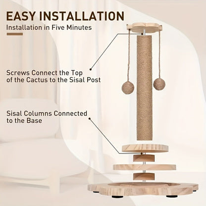 Cat Scratching Post Sisal Vertical Scratcher – Solid Wood Base, Wear-Resistant Rope, Multiple Styles: Standard, Mushroom & Dolphin Shapes, Sizes S/M/L, Cat Climbing Frame with Teaser Wand
