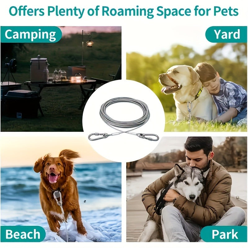 Stainless Steel Dog Leash Reflective Rust-Resistant Heavy Duty Cable Tie-Out for Medium Large Dogs Outdoor Yard Camping 3XL 4XL Multiple Lengths Silvery Grey
