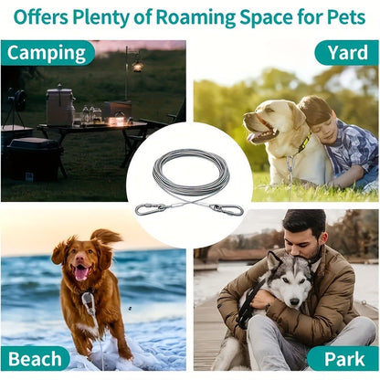 Stainless Steel Dog Leash Reflective Rust-Resistant Heavy Duty Cable Tie-Out for Medium Large Dogs Outdoor Yard Camping 3XL 4XL Multiple Lengths Silvery Grey