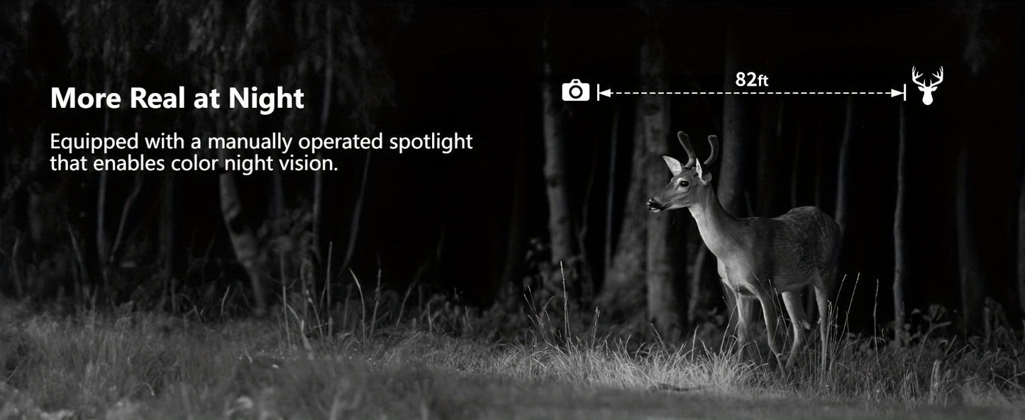 Solar Powered Trail Camera 4K Cellular - 4G LTE No WiFi, 0.2s Trigger, 82ft Night Vision, 120° Wide Angle, Built-in SIM Card for Hunting & Wildlife
