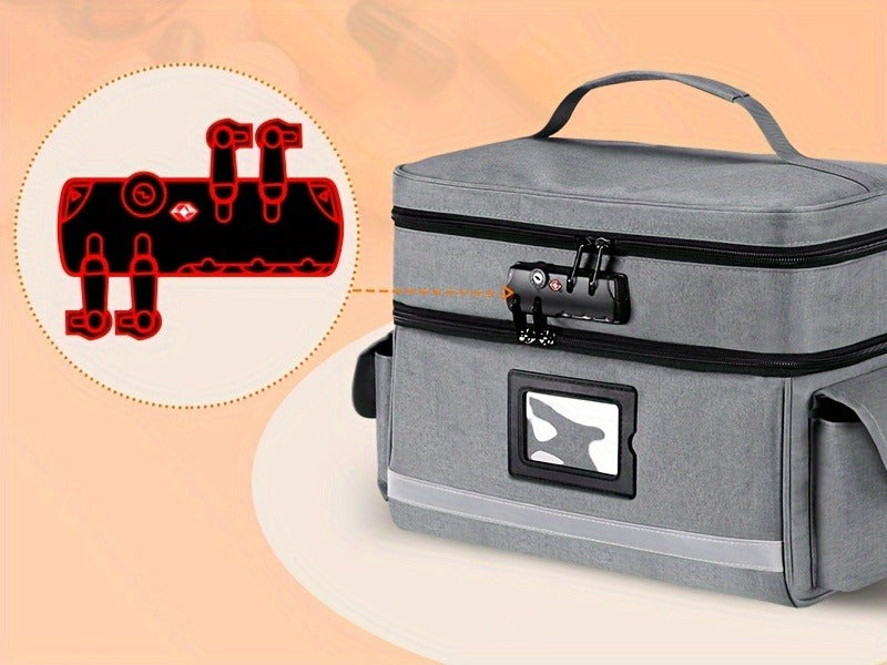 Lockable Medicine Organizer Bag with Combination Lock, Double-Layer Large Capacity Pill Bottle Storage Case for Prescription Bottles First Aid Supplies Home Travel, Portable Medication Carry Bag Red Grey Black