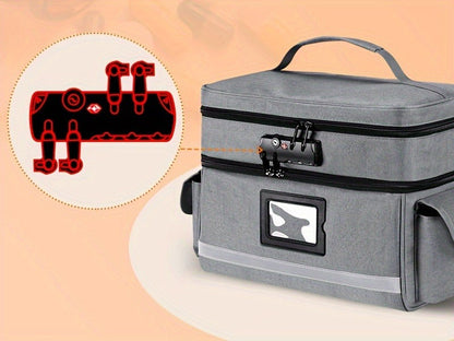 Lockable Medicine Organizer Bag with Combination Lock, Double-Layer Large Capacity Pill Bottle Storage Case for Prescription Bottles First Aid Supplies Home Travel, Portable Medication Carry Bag Red Grey Black