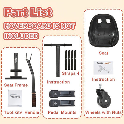 Hoverboard Go Kart Seat Attachment Kit for Kids 6.5"-10" Self Balancing Scooter Conversion Accessories with Off-Road Tires, Shock Absorber & Dual Footrests – Sturdy Metal Frame, Easy Install, Fun Ride
