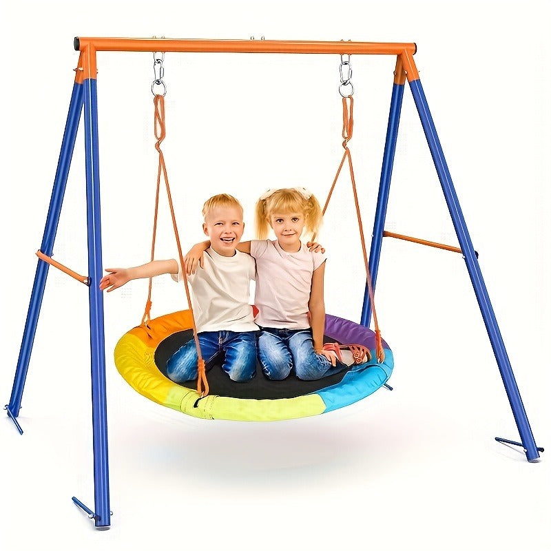 Outdoor Swing Set for Kids 3-in-1 Metal A-Frame 550 lbs Disc Saucer Swing Backyard Playground