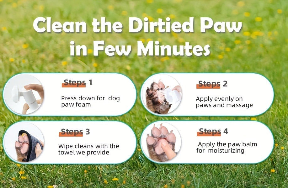 Dog Paw Cleaner No-Rinse with Soft Brush - pH Balanced Paw Wash for Dogs & Cats, 5oz Gentle Grooming Cleanser in Lavender Chamomile, Lemongrass Sage & Fragrance-Free