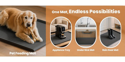 Waterproof Pet Feeding Mat 36"x24" Non-Slip Dog Bowl Mat with Raised Edges & Diversion Grooves - Large Food and Water Mat for Dogs & Cats, Easy-Clean Floor Protector, Grey