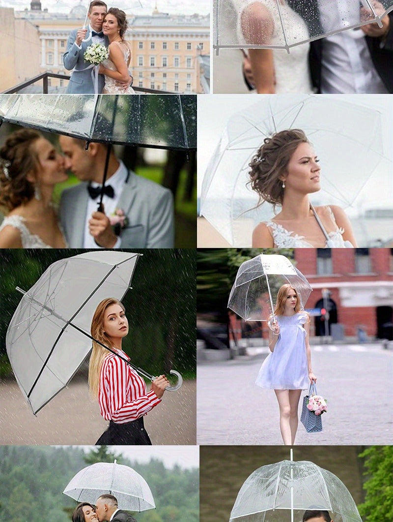 Clear Dome Bubble Umbrella 2 Pack Windproof Rainproof Auto Open 47 Inch Wide Canopy 8-Rib PVC Transparent Umbrella for Weddings Proms Graduations Outdoor Events