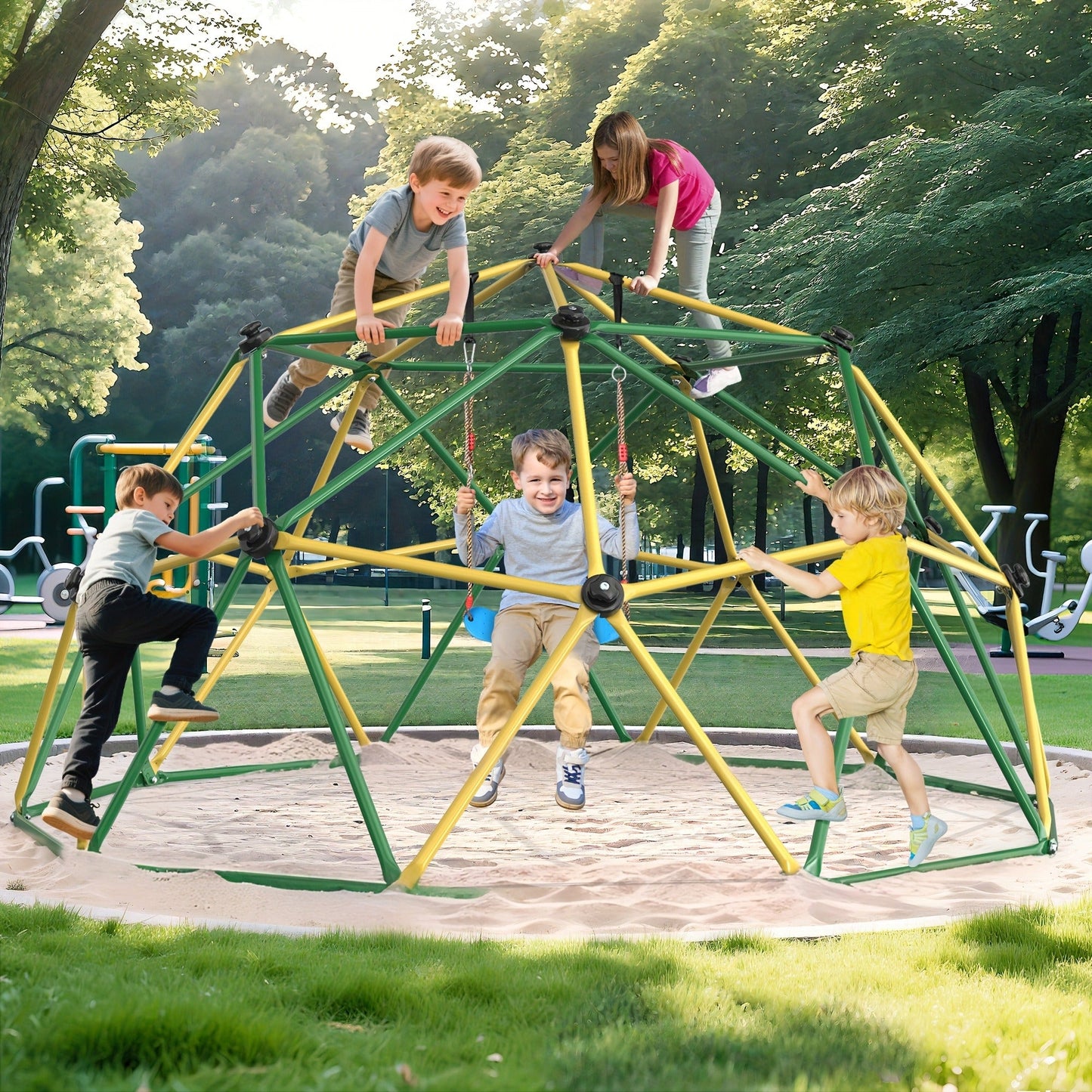 10FT Kids Climbing Dome with Hammock Swing Disc Swing Backyard Jungle Gym Steel Frame Outdoor Play Equipment 1000 LBS Capacity Gift for Boys Girls Ages 3-10