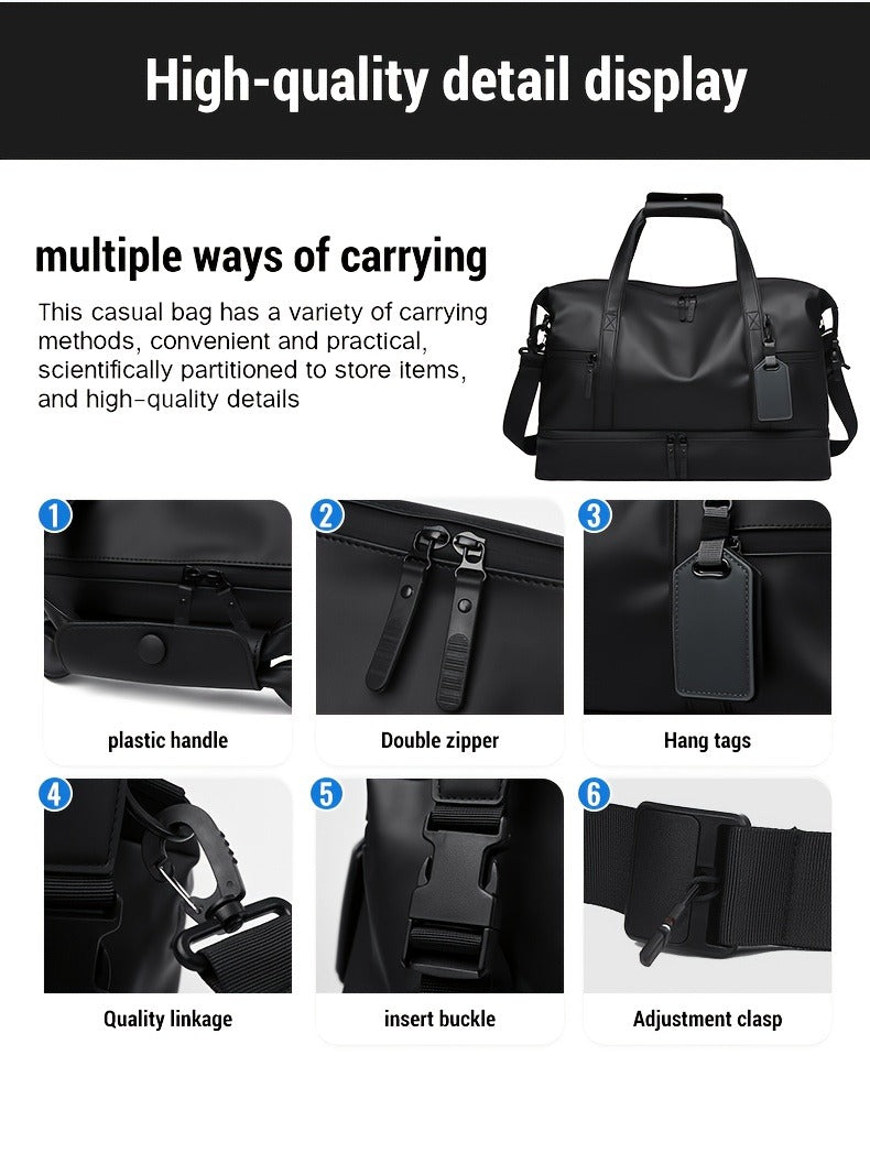 Gym Duffel Bag with Wet Pocket & Shoe Compartment - Foldable PU Leather Sports Travel Bag for Workouts, Weekend Trips & Everyday Use, Lightweight Carry-On Luggage Bag for Men Women (Black/Blue/Grey)