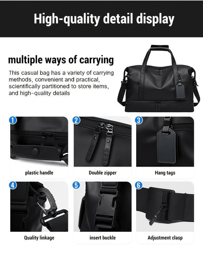 Gym Duffel Bag with Wet Pocket & Shoe Compartment - Foldable PU Leather Sports Travel Bag for Workouts, Weekend Trips & Everyday Use, Lightweight Carry-On Luggage Bag for Men Women (Black/Blue/Grey)