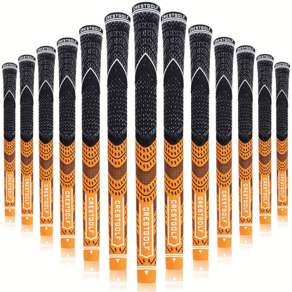 Midsize Golf Grips Set 13 Pack – All Weather Hybrid Rubber Golf Club Grips with Ecological Yarn Thread Technology, Multiple Colors, Fits Full Set of Clubs (Black, White, Red, Orange, Yellow, Blue, Gray)