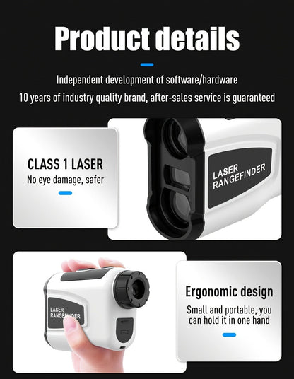 Golf Laser Rangefinder 1200 Yards Slope Compensation 6X Magnification Flag Lock HD Rechargeable USB Charging Anti-Vibration High Precision Quick Positioning White Stylish Design