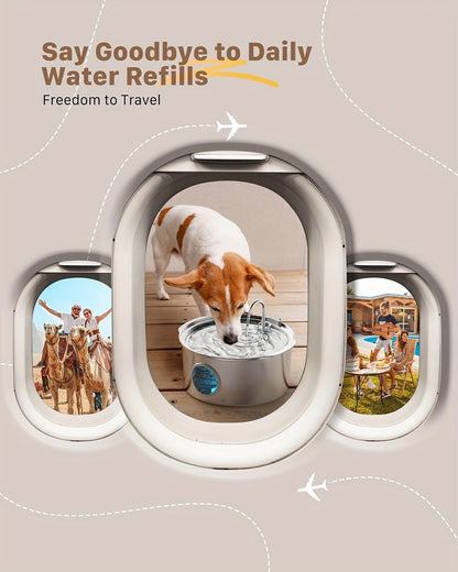 Stainless Steel Pet Water Fountain 1.85 Gal - Smart 304 SS Large Capacity Cat Dog Automatic Water Dispenser, Silent Pump, Filter Chip, Water Level Window