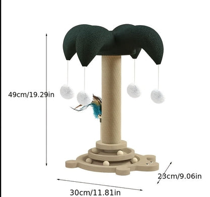 Cat Scratching Post Sisal Vertical Clown Hat Design, Wear-Resistant Cat Scratch Board with Cat Climbing Frame & Teaser Toy, Fun Shaped Cat Scratcher for Indoor Cats, Millet & Turtle Shape, Green