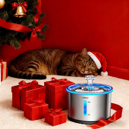 Cat Water Fountain Stainless Steel 50oz/1.5L - Ultra Quiet Auto Pet Water Dispenser with LED Light, Visible Window & Dishwasher Safe - Includes Replacement Filters for Cats & Dogs Indoor