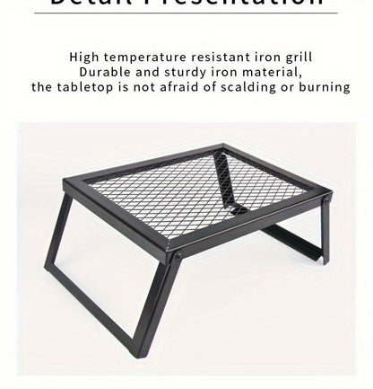 Portable Camping Bonfire Grill with Storage Bag – Heavy Duty Iron Barbecue Rack for Outdoor Picnic, RV Party & Firewood Heating, Includes Food Clips and Cleaning Cloths, Great Men's Gift