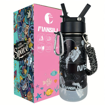 Kids Insulated Water Bottle 16oz with 3D Print Design - Stainless Steel Vacuum Flask, Leak-Proof BPA-Free, One-Hand Lid, Woven Strap & Carabiner, Perfect Student Gift for Boys & Girls, 8 Fun Styles
