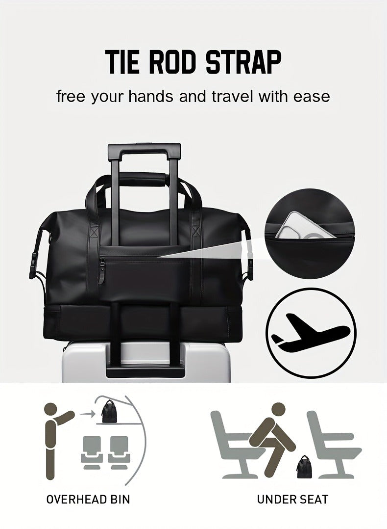 Gym Duffel Bag PU Foldable Sports Duffle with Shoe Compartment & Wet Pocket – Lightweight Weekender Travel Bag for Workout, Daily Use, Carry-On & Overnight Trips, Available in Black, Blue & Gray