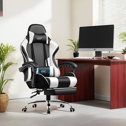RGB Gaming Chair with LED Lights Footrest Ergonomic Gaming Chair with Massage Lumbar Support Reclining Video Game Chair for Adults Home Office Computer Chair with USB RGB Lighting