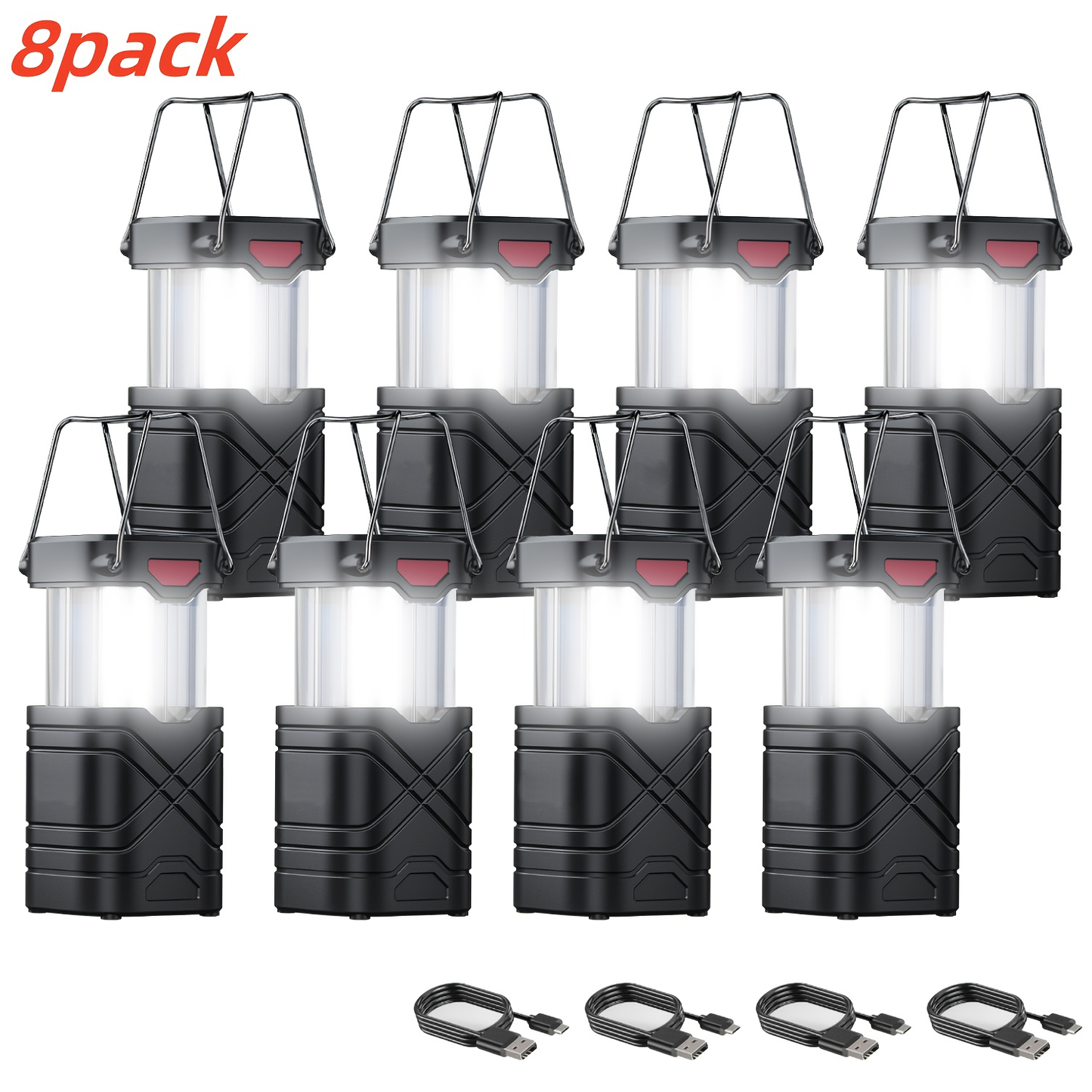 IPX5 Waterproof Camping Lantern 4 & 8 Pack – Rechargeable LED, 1200mAh Solar & USB, 3 Power Ways, Hurricane Flashlight Lantern for Emergency, Power Outage & Outdoor Camping