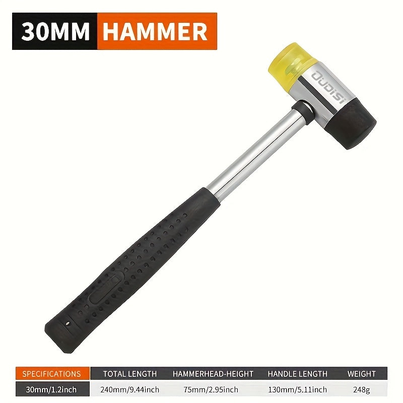 Double-Head Rubber Mallet – Plastic Installation Hammer with Rubber Handle, Rebound-Proof Soft Mallet for Floor Installation, Tile, Jewelry, Leather Crafts & Woodworking (25/30/35/40mm)