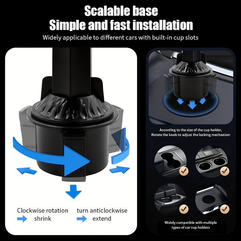 [3-In-1 Car Cup Holder] 3-In-1 Detachable Car Cup Holder - Spacious Expandable Food Table with Sturdy Base - Essential Accessory for Long Trips