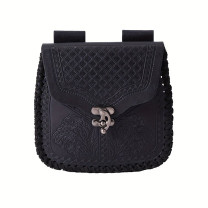 Dragon Embossed Faux Leather Waist Bag – Medieval Viking Norse Style Belt Pouch, Coin Purse Hip Bag for Renaissance Faire, Cosplay, LARP, Outdoor & Daily Use, Gift for Men Women, Black & Brown
