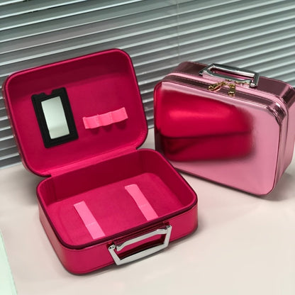 Glitter Makeup Travel Case Hard Shell Large Capacity Flat Lay Organizer Luxury Cosmetic Storage Box for Women Portable Fits in Suitcase Gold Rose Red Pink Size L Beauty Gift