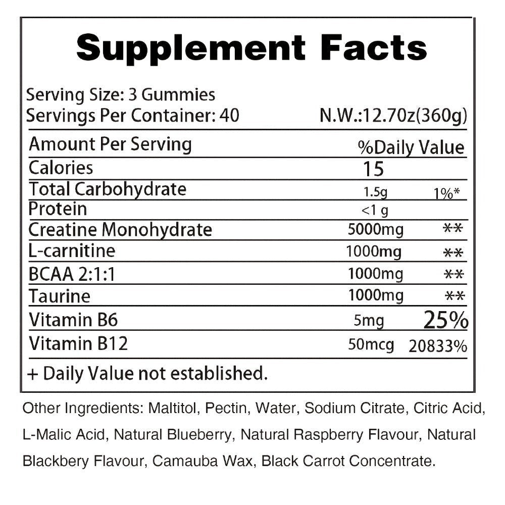 Creatine Monohydrate Gummies 8000mg Blueberry Flavor – with L-Taurine, BCAA, Vitamin B6 & B12 | Pre-Workout Muscle Strength & Endurance Supplement for Men & Women | 120 Count | Yeah Buddy Formula