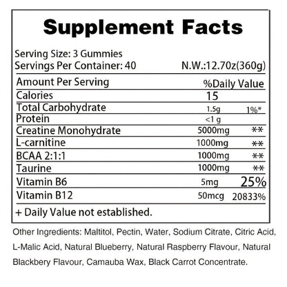 Creatine Monohydrate Gummies 8000mg Blueberry Flavor – with L-Taurine, BCAA, Vitamin B6 & B12 | Pre-Workout Muscle Strength & Endurance Supplement for Men & Women | 120 Count | Yeah Buddy Formula