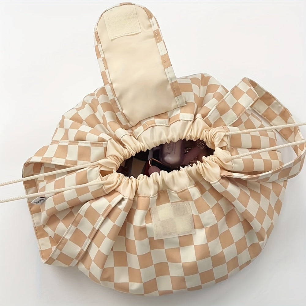 Drawstring Makeup Bag Wide Opening Flat Lay Oxford Fabric Machine Washable 12 Colors Travel Cosmetic Organizer Bag for Makeup Brushes Tools Accessories Toiletries Dorm Printed & Solid Colors