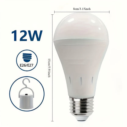 Rechargeable Emergency LED Light Bulb 12W 6500K 2000mAh with Polished Metal Finish – Spherical Design Half-Flip Installation Backup Battery Bulb for Camping Hiking Indoor Outdoor Power Outage, 4 Pack
