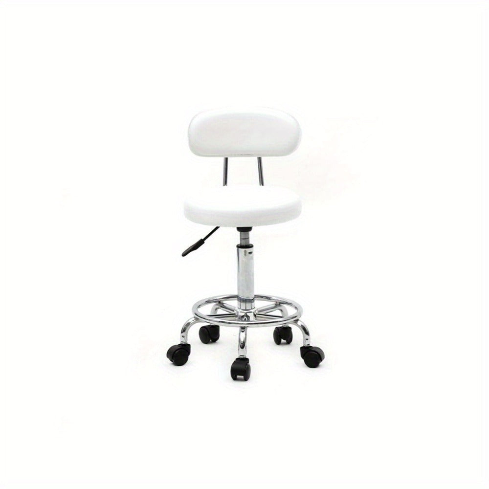 Salon Stool with Back & 360° Swivel – Adjustable Height 18.9"–22.8", Round Padded Cushion Seat, Chrome Base, Black or White for Nail Tech, Hair Stylist, Esthetician, Home Office