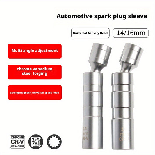 1/2 Inch Magnetic Universal Spark Plug Socket Tool Set, 2pcs Includes 0.55 Inch and 0.63 Inch Alloy Steel Ratchet Wrenches with 3/8 Inch Drive, Universal Spark Plug Removal Kit, Vehicle Maintenance Kit, Automotive Repair Tools, Durable Ratchet Wrench