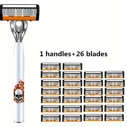 Men's Safety Razor with Replacement Blades - Anti-Slip Stainless Steel Handle Shaver for Beard & Sideburns, Classic Style Wet Shaving Razor, Multiple Blade Bundle Options