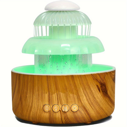 Cool Mist Humidifier with Raining Sound & 8-Color Night Light – 10-Hour Runtime, Essential Oil Diffuser, Air Humidifier for Bedroom, Home & Office, White Noise Sleep Aid, Ambient Mood Light, White