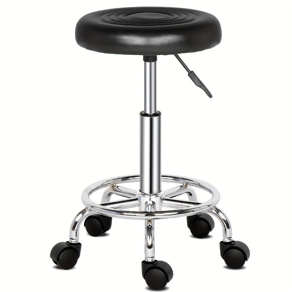 Round Padded Swivel Bar Stool 360° with Chrome Base - Adjustable Height Salon Kitchen Counter Stool for Nail Salon Beauty Studio Home Bar Reception, Black & White, 13"x24"