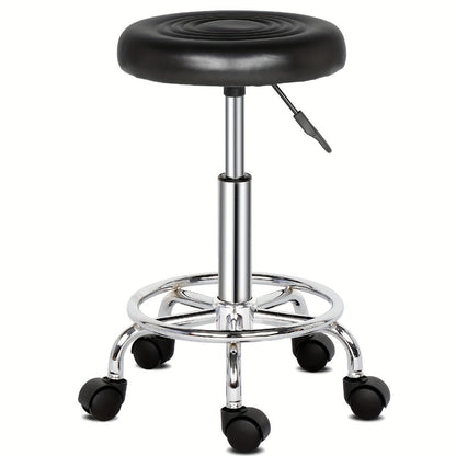 Round Padded Swivel Bar Stool 360° with Chrome Base - Adjustable Height Salon Kitchen Counter Stool for Nail Salon Beauty Studio Home Bar Reception, Black & White, 13"x24"