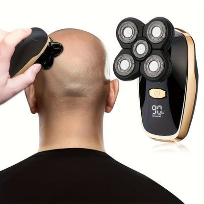 5-in-1 Electric Shaver Kit for Men Wet Dry Rotary Shaver — Bald Head Beard Nose Ear Trimmer with Digital Display, Cordless Rechargeable with Travel Bag & Cleaning Brush