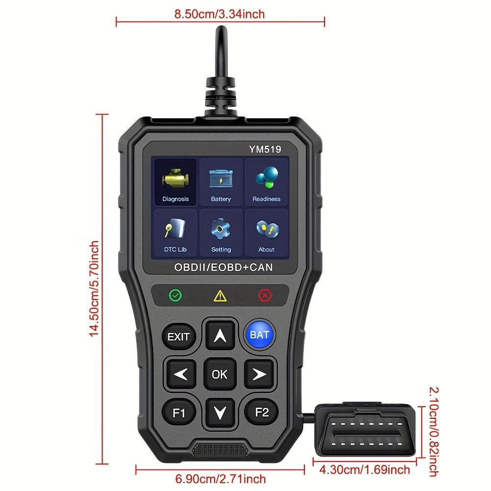 OBD2 Scanner Code Reader - YM519 Car Diagnostic Tool, Engine Fault Code Check, Battery Voltage Tester, Live Data Stream, I/M Readiness, 13 Languages, All OBDII Protocols