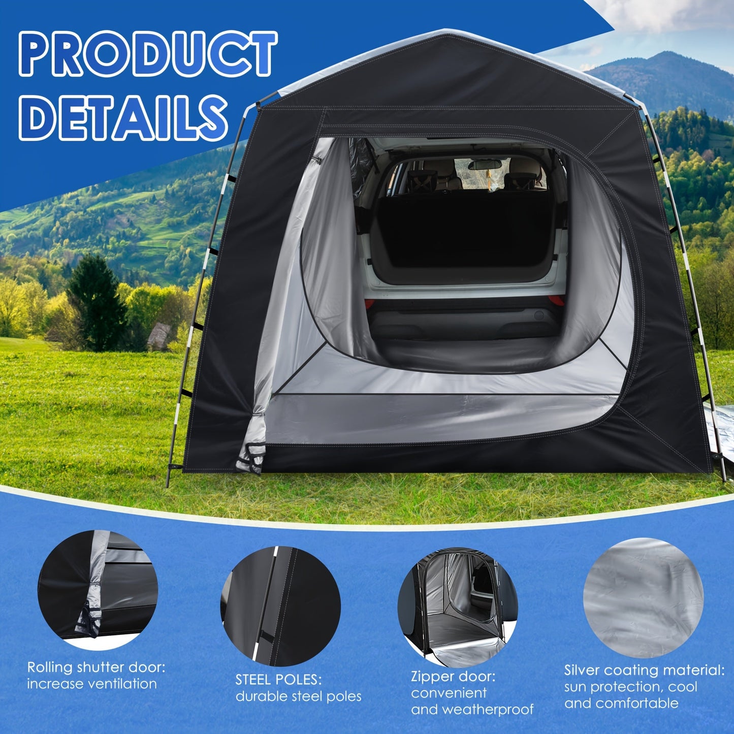 SUV Tent for Camping 5 Person Car Camping Tent Waterproof Tailgate Tent Easy Setup with Porch Awning for Outdoor Road Trip Family Camping Black Gray Navy Green
