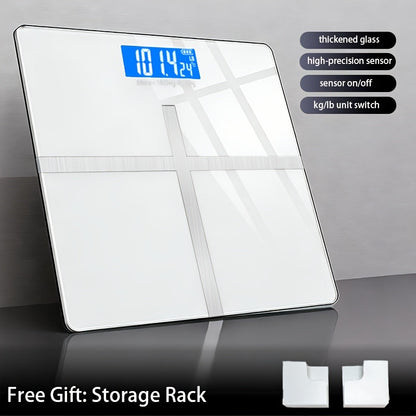 Digital Bathroom Scale with LCD Temperature Display – 396 lb High-Precision Weight Scale, KG/Pounds Switchable, Wide Non-Slip Platform, Available with HD LED Upgrade, Waist Strap & Storage Rack