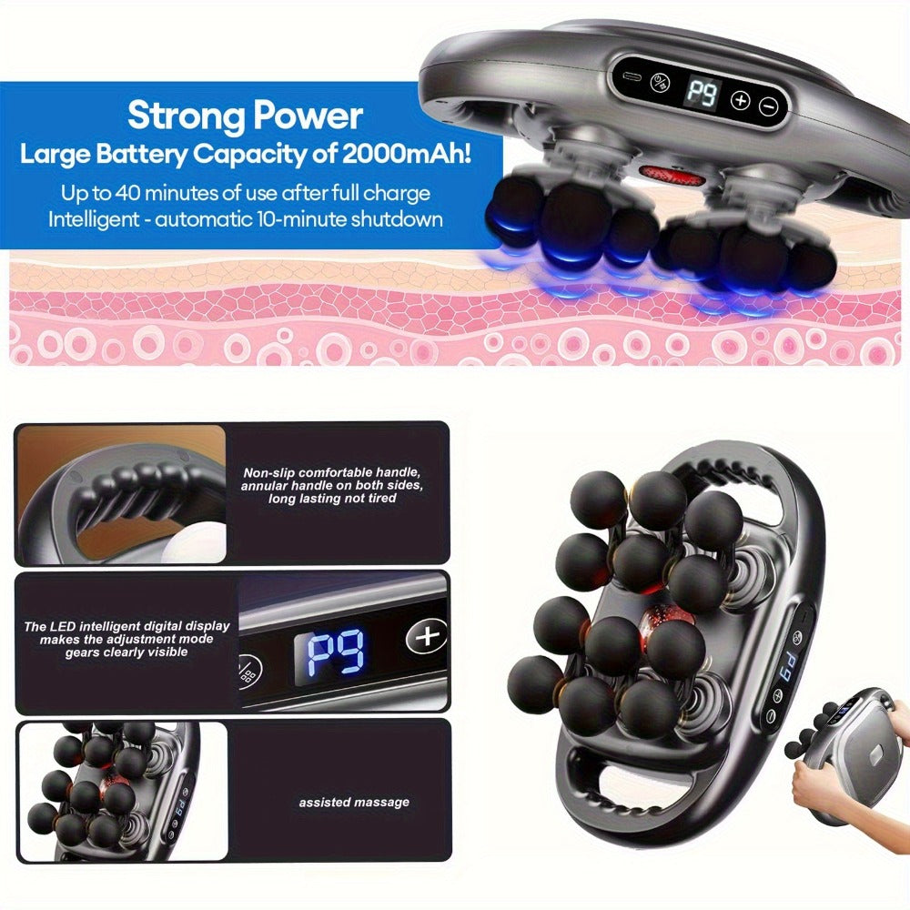 Handheld Massage Gun with Multiple Heads – 9 Modes 9 Intensity Levels USB-C Rechargeable Percussion Massager with Storage Case & Smart Timer, Deep Tissue Muscle Relief for Home Gym & Sports Recovery