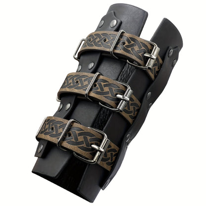 Medieval Faux Leather Bracers Viking Arm Guards – Embossed Renaissance LARP Cosplay Costume Accessory for Halloween, Stage Performance & Photography, Brown & Black, 1pc or 2pcs