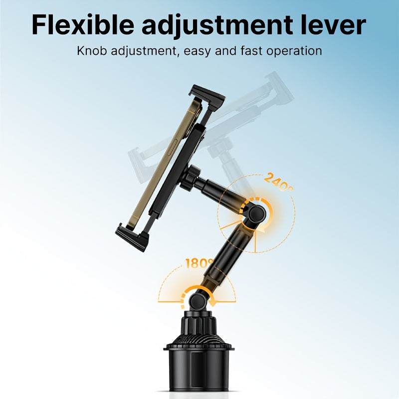 Sturdy Construction, Flexible Car Phone And Tablet Stand - Robust Cup Holder Mount, Accommodates 4-13 Inch Devices, Works with Most Cars, Firm Grip for Safe Driving, Vehicle Phone Holder