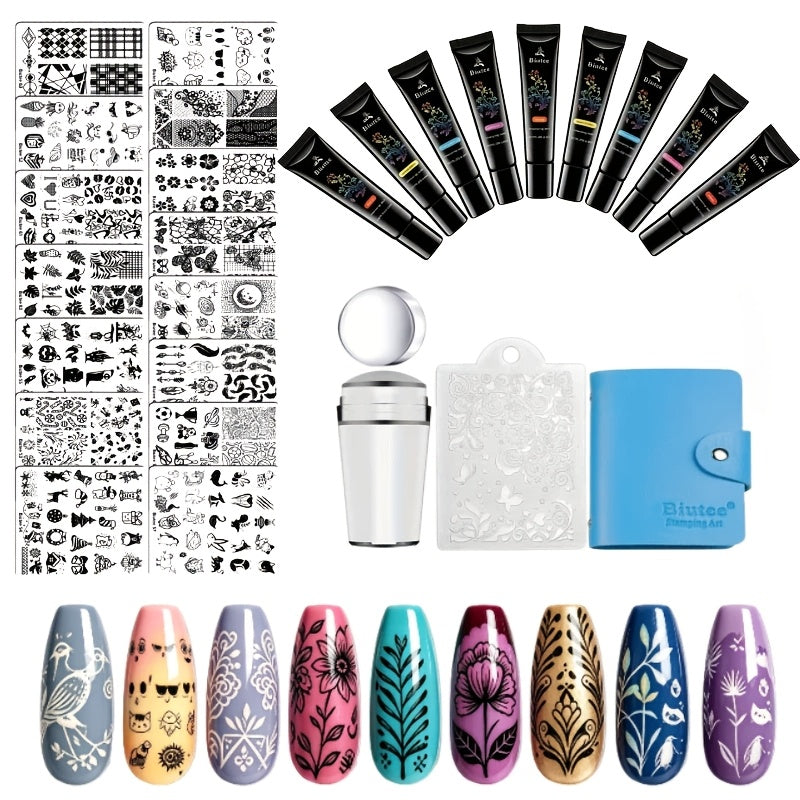 Nail Stamping Plates Set with Stamper & Scraper - Stainless Steel Nail Art Stamp Kit for Beginners & Pros, 14/15/26pcs Holiday Manicure Design Bundle, Christmas Birthday Gift