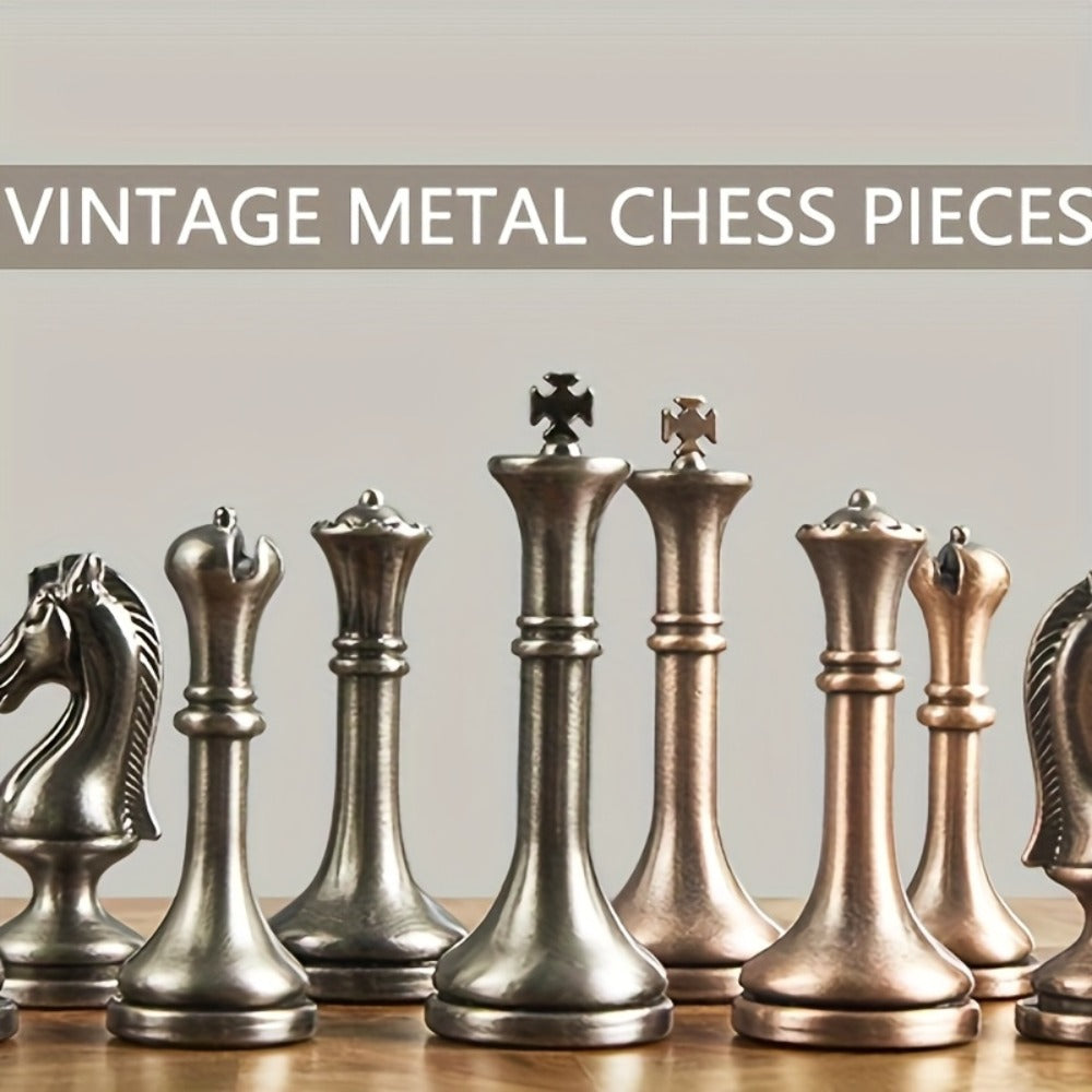 Wooden Chess Set with Metal Pieces & Storage Drawers 12 Inch – 2.5" Kings 2 Extra Queens Vintage Mahogany Board for Adults Beginners, Premium Strategy Game Gift