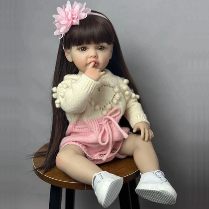 Reborn Baby Doll 22 Inch Full Vinyl Body Bath-Safe with Lifelike Weight Acrylic Eyes & Wig Hair – Includes Clothes Pacifier Bottle & Birth Certificate, Realistic Newborn Girl Gift for Kids & Collectors 55cm