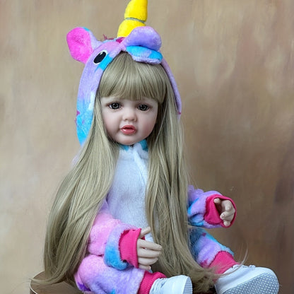 Blonde Hair Reborn Toddler Doll 22 Inch 55CM Full Soft Vinyl Bath Safe – Acrylic Eyes, Sit & Lay Poseable Princess Girl, Lifelike Newborn Gift Set with Outfit Pacifier Bottle for Kids Ages 3+ & Collectors